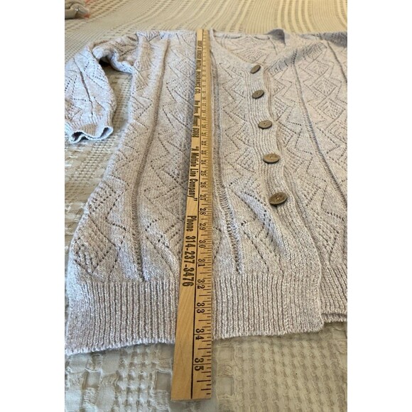 Cardigan Casual Long Size Large  Dark Cream Tan Pointelle Knitted Button Front - Picture 9 of 10